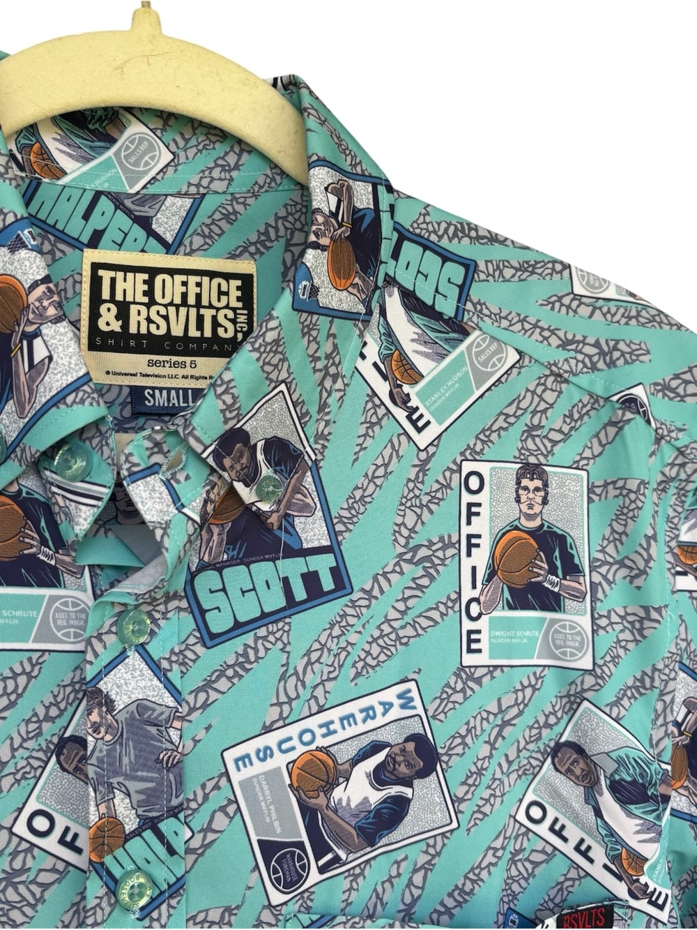 RSVLTS X The Office Basketball Cards Teal Button Down Shirt - Men's Small